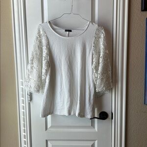 Very J Soft White Knit Top lace sleeves girly delicate date night event preppy